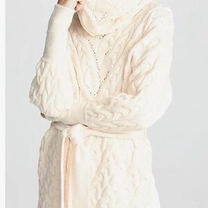Free People Cream Cable Turtleneck Sweater with Tie Belt